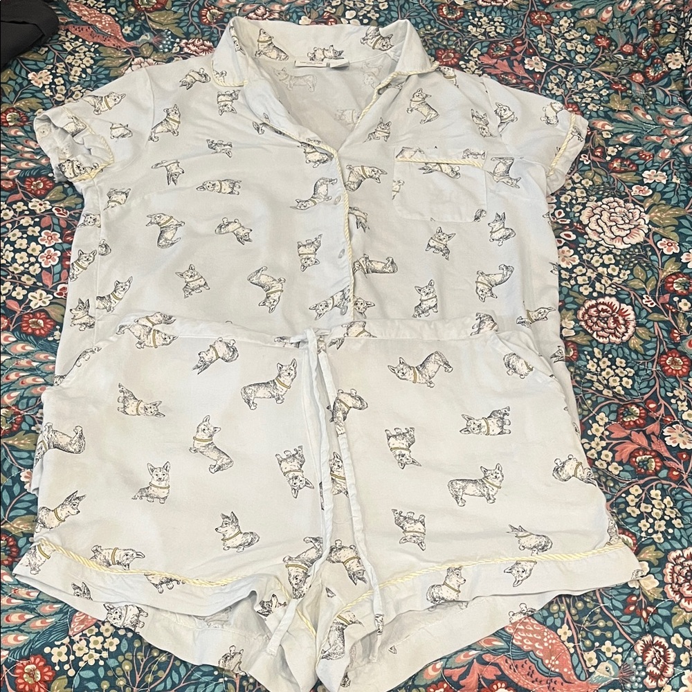 Tabitha Webb Playful Corgi Dog Print Short Sleeve Pajama set
